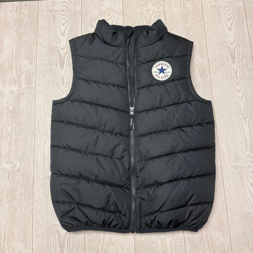Converse All Star Youth Black Puffer Vest Size L 12-13 Full Zip Chuck Taylor